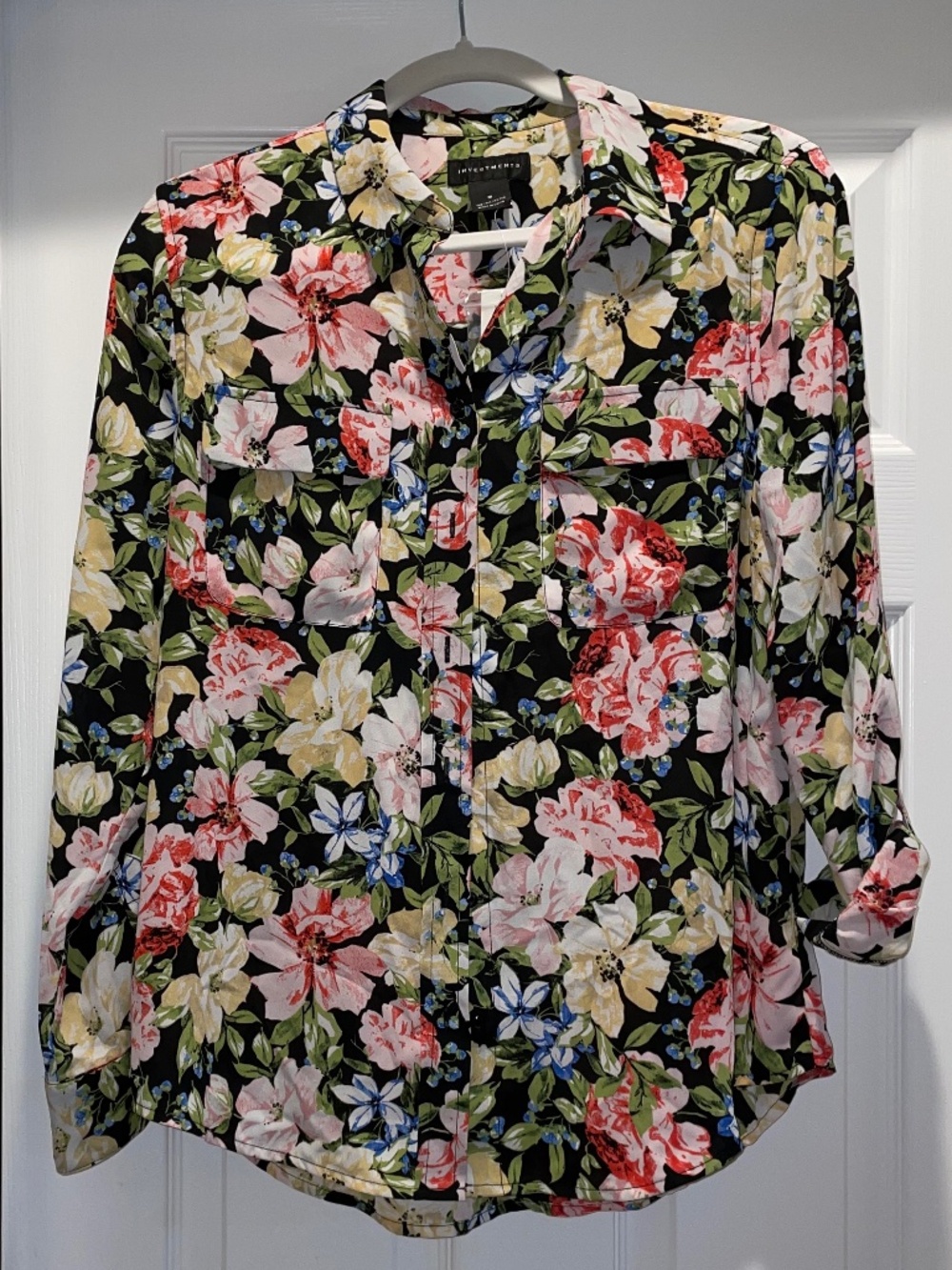 NWT Investments Floral Button Down Blouse Size Small